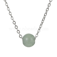 Natural Green Aventurine Round Bead Pendant Necklaces, Stainless Steel Cable Chain Necklace, for Women, 15-3/4 inch(40cm)(NJEW-JN04551-04)