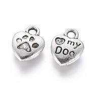 Tibetan Style Alloy Charm Enamel Settings, Heart Carved Word My Dog, Cadmium Free & Nickel Free & Lead Free, Antique Silver, 13x10x3mm, Hole: 2mm, about 980pcs/1000g(TIBEP-23882-AS-FF)