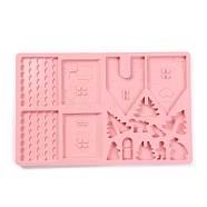 Christmas Gingerbread House Food Grade Silicone Molds, Fondant Molds, for DIY Cake Decoration, Chocolate, Candy, UV Resin & Epoxy Resin Jewelry Making, Pink, 284x182x8mm,  Inner Diameter: 21~98x18~91mm.(SIL-G001-01B)