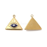 Vacuum Plating 201 Stainless Steel Enamel Pendants, Real 18K Gold Plated, Triangle with Evil Eye Charm, Blue, 14x15.5x2.5mm, Hole: 1.2mm(STAS-J401-VC813)