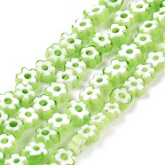 Handmade Millefiori Glass Bead Strands, Flower, Light Green, 3.7~5.6x2.6mm, Hole: 1mm, about 88~110pcs/Strand, 15.75''(40cm)(LAMP-J035-4mm-13)