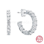 Rhodium Plated 925 Sterling Silver Ring Stud Earrings, Half Hoop Earrings, Platinum, 17mm(OJ9669-2)