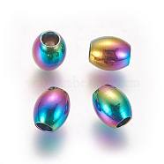 Ion Plating(IP) 304 Stainless Steel Beads, Oval, Rainbow Color, 7x6mm, Hole: 2.7mm(STAS-G193-11B)