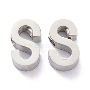 304 Stainless Steel Charms, Alphabet, Stainless Steel Color, Letter.S, 8x5x3mm, Hole: 1.8mm(STAS-K216-41S-P)