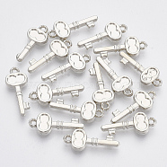 Plating ABS Plastic Pendants, Key, Platinum, 23x9x3mm, Hole: 1.6mm(KY-N007-29)