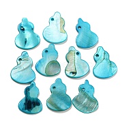 Dyed Natural Freshwater Shell Pendants, Gourd Charms, Cyan, 20.5~21x15~16x2~3mm, Hole: 1.5mm(BSHE-G034-11B)