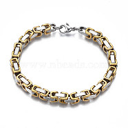 Ion Plating(IP) Two Tone 201 Stainless Steel Byzantine Chain Bracelet for Men Women, Nickel Free, Real 18K Gold Plated, 8-7/8 inch(22.5cm)(BJEW-S057-91)