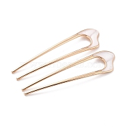 Alloy Enamel Hair Forks, U-shaped, Vintage Decorative for Hair Diy Accessory, Golden, White, 107x25x3mm(MRMJ-P013-B01)
