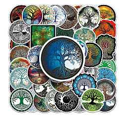 PVC Self-adhesive Tree of Life Cartoon Stickers, Waterproof Decals for Suitcase, Skateboard, Refrigerator, Helmet, Mobile Phone Shell, Mixed Color, 55~88mm, 50pcs/bag(TREE-PW0004-10)