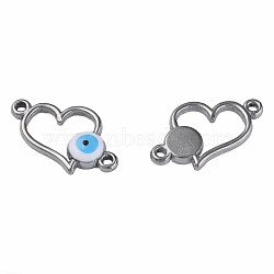 304 Stainless Steel Enamel Connector Charms, Stainless Steel Color, Heart with Evil Eye, White, 11.5x18x3mm, Hole: 1.2mm(STAS-N087-64-02P)