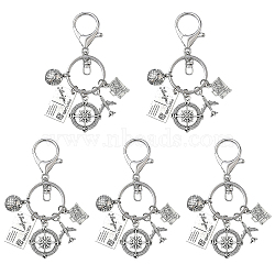 5Pcs Travel Alloy Keychain, Mixed Shapes, with Iron Rings, Platinum, 96mm(KEYC-YW00244)