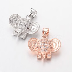 Brass Micro Pave Cubic Zirconia Charms, Elephant, Lead Free & Nickel Free, Mixed Color, 13x17x5mm, Hole: 4x3mm(ZIRC-L035-33-FF)