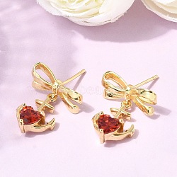 Brass Micro Pave Cubic Zirconia Stud Dangle Earring, Long-Lasting Plated, Rack Plating, Lead Free & Cadmium Free, Real 18K Gold Plated, Heart, 21x17.5mm(EJEW-H108-20A-G)