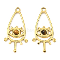 Natural Amethyst Teardrop Pendants, Ion Plating(IP) 316 Stainless Steel Melting Eye Charms, Real 24K Gold Plated, 30.5x14.5x2.5mm, Hole: 1.8mm(STAS-K258-23G-04)