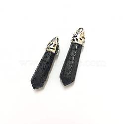 Bullet Natural Lava Rock Pointed Pendants, with Platinum Plated Alloy Findings, 33~40x8~10mm, Hole: 3x2mm(X-G-E332-C26)