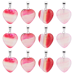 12Pcs Natural Banded Agate/Striped Agate Pendants, Dyed, Heart Charm, with Stainless Steel Color Tonr Stainless Steel Findings, Mixed Color, 22~24x20~21x5~7mm, Hole: 3~4x7~8.5mm(G-UN0001-03)