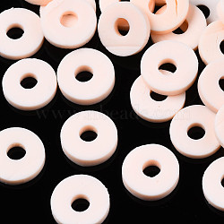 Handmade Polymer Clay Beads, Disc/Flat Round, Heishi Beads, Misty Rose, 6x1mm, Hole: 2mm, about 23500pcs/1000g(CLAY-R067-6.0mm-B48)