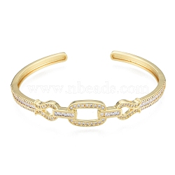 Cubic Zirconia Oval & Fish Open Cuff Bangle, Real 18K Gold Plated Brass Jewelry for Women, Clear, Inner Diameter: 2-1/8x2-1/2 inch(5.4x6.4cm)(BJEW-G651-06G-01)