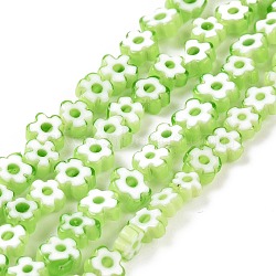 Handmade Millefiori Glass Bead Strands, Flower, Light Green, 3.7~5.6x2.6mm, Hole: 1mm, about 88~110pcs/Strand, 15.75''(40cm)(LAMP-J035-4mm-13)