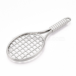 Rack Plating Alloy Big Pendants, Lead Free & Nickel Free & Cadmium Free, Tennis Racket, Platinum, 78x31x4mm, Hole: 3mm(FIND-N005-63P)