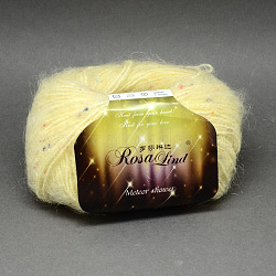 Hand Knitting Yarns, Meteor Shower Yarns, with Mohair,  Wool, Artificial Wool and Color Points, Champagne Yellow, 1mm, about 25g/roll, 10rolls/bag(YCOR-R006-002)