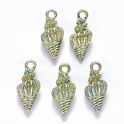 Alloy Enamel Pendants, Spiral Shell Shape, Light Gold, Aquamarine, 19.5x7.5x6.5mm, Hole: 2.5mm(ENAM-N054-019B)