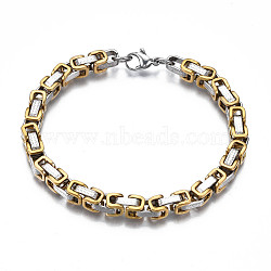 Ion Plating(IP) Two Tone 201 Stainless Steel Byzantine Chain Bracelets, Nickel Free, Real 18K Gold Plated, 8-7/8 inch(22.5cm)(BJEW-S057-91)