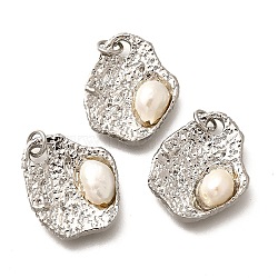 Natural Pearl Pendants, Brass Irregular Shape Charms with Jump Rings, Cadmium Free & Lead Free, Long Lasting Plated, Rack Plating, Platinum, 21x17.5x5mm, Hole: 3mm(KK-Q043-19P)