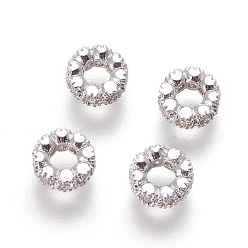 Brass Micro Pave Cubic Zirconia Beads, Ring, Clear, Platinum, 6~6.5x2.5mm, Hole: 3mm