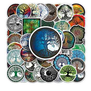 PVC Self-adhesive Tree of Life Cartoon Stickers, Waterproof Decals for Suitcase, Skateboard, Refrigerator, Helmet, Mobile Phone Shell, Mixed Color, 55~88mm, 50pcs/bag