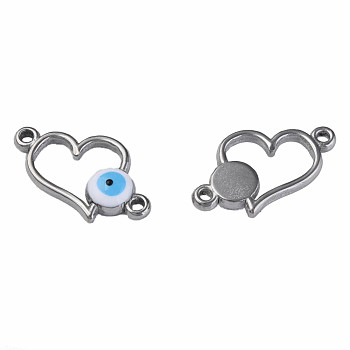 304 Stainless Steel Enamel Connector Charms, Stainless Steel Color, Heart with Evil Eye, White, 11.5x18x3mm, Hole: 1.2mm