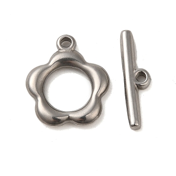 Non-Tarnish 304 Stainless Steel Toggle Clasps, Flower, Stainless Steel Color, Flower: 20.5x17.5x3mm, Hole: 1.8mm, Bar: 6x22x3mm, Hole: 1.8mm