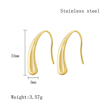 304 Stainless Steel Dangle Earrings, Teardrop, Real 18K Gold Plated, 22x5mm