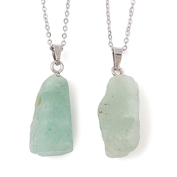 Natural Green Aventurine Nugget Pendant Necklaces, with 304 Stainless Steel Cable Chains, 15.55~15.94 inch(39.5~40.5cm)