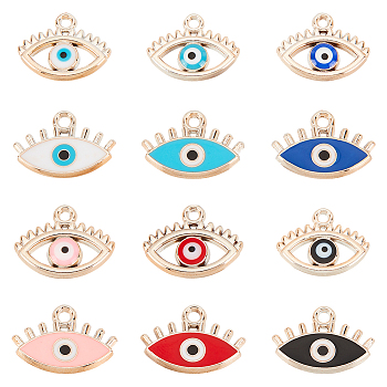 DICOSMETIC 72Pcs 12 Style CCB Plastic Enamel Pendants, Light Gold, Eye with Evil Eye, Mixed Color, 14.5~15.5x20~21x2.5~3.5mm, Hole: 1.8~2.2mm, 6pcs/style