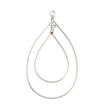 304 Stainless Steel Open Back Bezel Pendants, Teardrop Charms, Stainless Steel Color, 63.5x35x5mm, Hole: 2mm