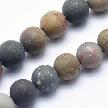 Natural Ocean Agate/Ocean Jasper Beads Strands, Frosted, Round, 8mm, Hole: 1mm, about 47pcs/strand, 15.3 inch(39cm)