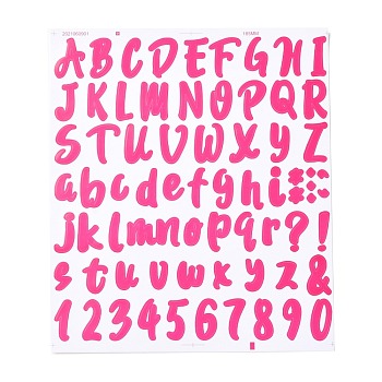 Number & Alphabet & Sign PVC Waterproof Self-Adhesive Sticker, for Gift Cards Decoration, Deep Pink, 21.5x18.5x0.02cm, Tags: 5~26x5~20mm, 72pcs/sheet
