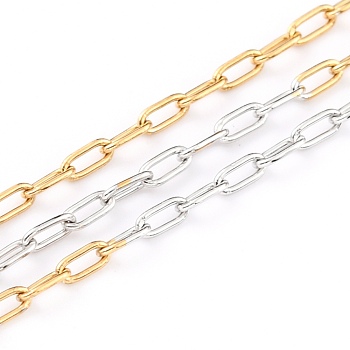 Two Tone 304 Stainless Steel Paperclip Chains, Drawn Elongated Cable Chains, Soldered, with Spool, Golden & Stainless Steel Color, 3x1.5x0.3mm, 32.8 Feet(10m)/roll