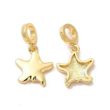 Rack Plating Brass Star European Dangle Charms, Large Hole Pendants, Cadmium Free & Lead Free, Real 18K Gold Plated, 26mm, Star: 16x14x3mm, Hole: 5mm