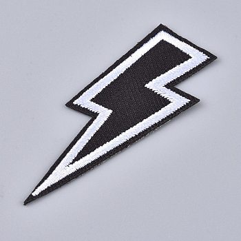 Computerized Embroidery Cloth Iron on/Sew on Patches, Costume Accessories, Lightning, Black & White, 65x26x1.5mm