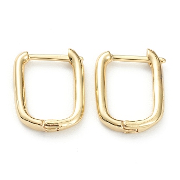 Brass Huggie Hoop Earrings, Long-Lasting Plated, Rectangle, Real 18K Gold Plated, 16x12x2mm, Pin: 0.8mm