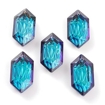 Embossed Glass Rhinestone Pendants, Bicone, Faceted, Bermuda Blue, 20x10x5.5mm, Hole: 1.6mm