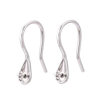 Anti-Tarnish Rhodium Plated 925 Sterling Silver Earring Hooks, Ear Wire, Platinum, 15x3.5mm, Pin: 0.8mm