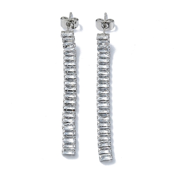 Brass Micro Pave Cubic Zirconia Dangle Stud Earrings, Tassel Earrings, Long-Lasting Plated, Platinum, 52x4.5mm