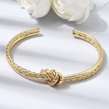 Brass Knotted Cuff Bangles for Women, Long-Lasting Plated, Cadmium Free & Lead Free, Rack Plating, Real 18K Gold Plated, Inner Diameter: 1.97x2.38 inch(5x6.05cm)