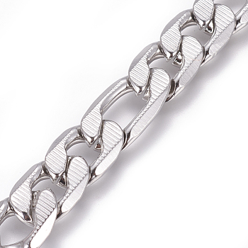 304 Stainless Steel Figaro Chains, Unwelded, Textured, Stainless Steel Color, 11.5mm, Links: 17x11.5x3mm