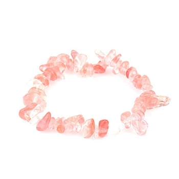 Synthetic Cherry Quartz Glass Chips Beaded Stretch Bracelet for Women, 6-3/4~8-5/8 inch(17~22cm)