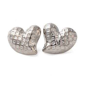 304 Stainless Steel Stud Earrings for Women, Platinum, Heart, 21.5x25mm