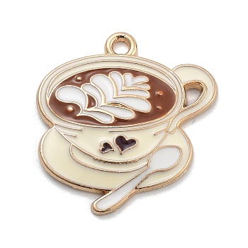 Alloy Enamel Pendants, Light Gold, Coffee Cup, 25.5x24x3mm, Hole: 1.8mm